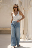 Kristin Blue Denim Wide Straight Leg Cropped Jeans