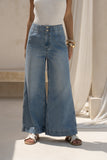 Kristin Blue Denim Wide Straight Leg Cropped Jeans