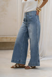 Kristin Blue Denim Wide Straight Leg Cropped Jeans