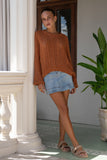 Haisley Brown Pointelle Knit Sweater