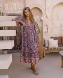 Araminta Purple Floral Boho Midi Dress