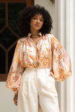 Fiorenza Orange Floral Button Balloon Sleeve Blouse