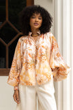 Fiorenza Orange Floral Button Balloon Sleeve Blouse