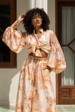Fiorenza Orange Floral Button Balloon Sleeve Blouse