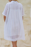 Teya White Pleat Detail Ramie Mini Dress