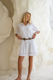 Teya White Pleat Detail Ramie Mini Dress