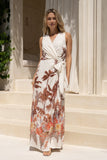 Kailah Brown Tropical Sleeveless Wrap Maxi Dress