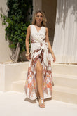 Kailah Brown Tropical Sleeveless Wrap Maxi Dress