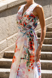 Lelia Multicolour Abstract Sleeveless Wrap Maxi Dress