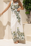 Sabina Green Tropical Sleeveless Wrap Maxi Dress