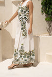 Sabina Green Tropical Sleeveless Wrap Maxi Dress