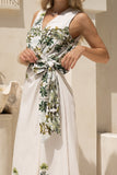Sabina Green Tropical Sleeveless Wrap Maxi Dress