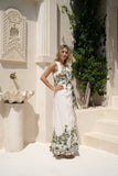 Sabina Green Tropical Sleeveless Wrap Maxi Dress