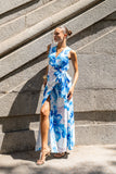 Aiselle Blue Floral Sleeveless Wrap Maxi Dress
