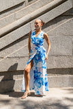 Aiselle Blue Floral Sleeveless Wrap Maxi Dress