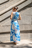 Aiselle Blue Floral Sleeveless Wrap Maxi Dress