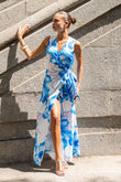 Aiselle Blue Floral Sleeveless Wrap Maxi Dress