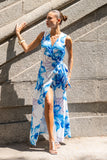 Aiselle Blue Floral Sleeveless Wrap Maxi Dress