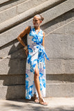 Aiselle Blue Floral Sleeveless Wrap Maxi Dress