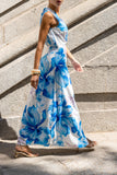 Aiselle Blue Floral Sleeveless Wrap Maxi Dress