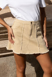 Alina Beige Denim A-Line Mini Skirt