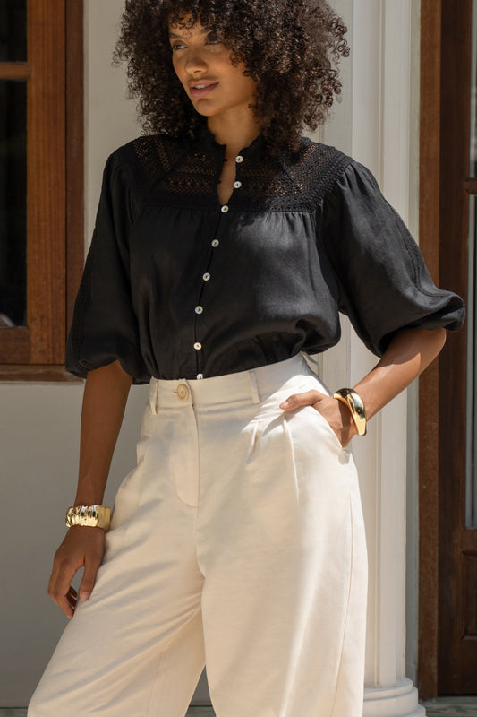 Winelle Black Lace Detail Blouse