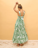 Viridiana Green Floral Tiered Midi Dress