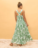Viridiana Green Floral Tiered Midi Dress