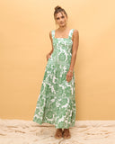 Viridiana Green Floral Tiered Midi Dress